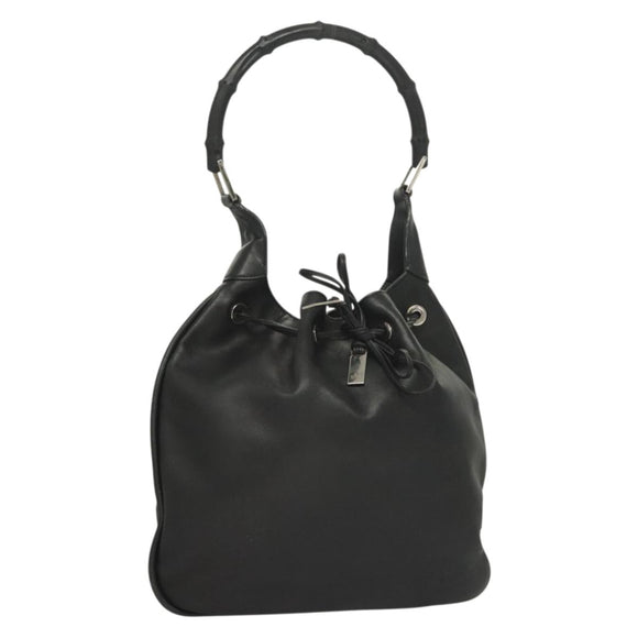 GUCCI Bamboo Shoulder Bag Leather Black Silver 0014033 Auth ep9891