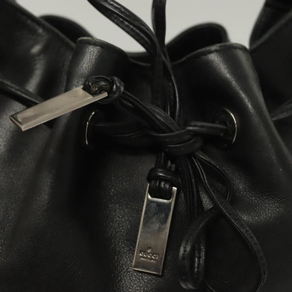 GUCCI Bamboo Shoulder Bag Leather Black Silver 0014033 Auth ep9891