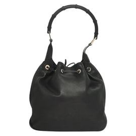 GUCCI Bamboo Shoulder Bag Leather Black Silver 0014033 Auth ep9891 - 0