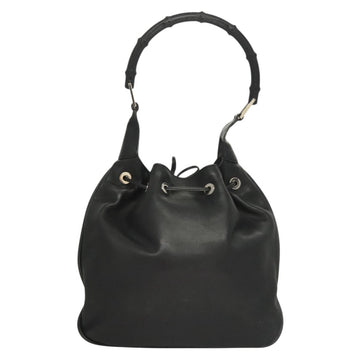 GUCCI Bamboo Shoulder Bag Leather Black Silver 0014033 Auth ep9891 - 0