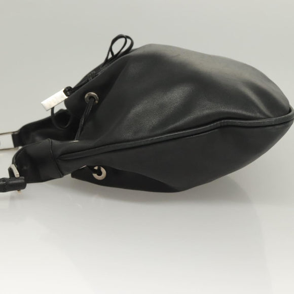 GUCCI Bamboo Shoulder Bag Leather Black Silver 0014033 Auth ep9891