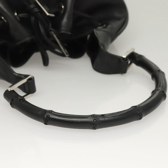 GUCCI Bamboo Shoulder Bag Leather Black Silver 0014033 Auth ep9891