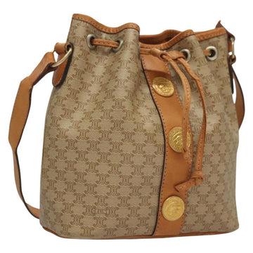 CELINE Macadam Canvas Shoulder Bag PVC Beige Gold Auth ep9897