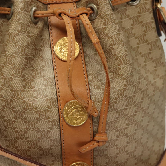 CELINE Macadam Canvas Shoulder Bag PVC Beige Gold Auth ep9897