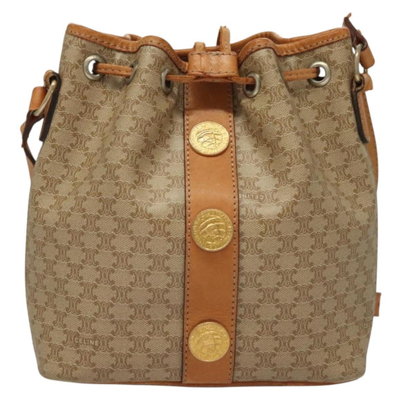 CELINE Macadam Canvas Shoulder Bag PVC Beige Gold Auth ep9897