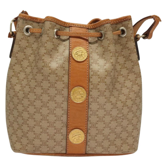 CELINE Macadam Canvas Shoulder Bag PVC Beige Gold Auth ep9897