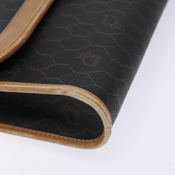 Christian Dior Honeycomb Canvas Chain Schoudertas PVC Zwart Goud Auth ep9904