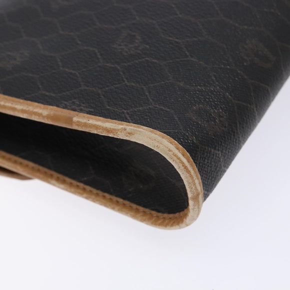 Christian Dior Honeycomb Canvas Chain Schoudertas PVC Zwart Goud Auth ep9904