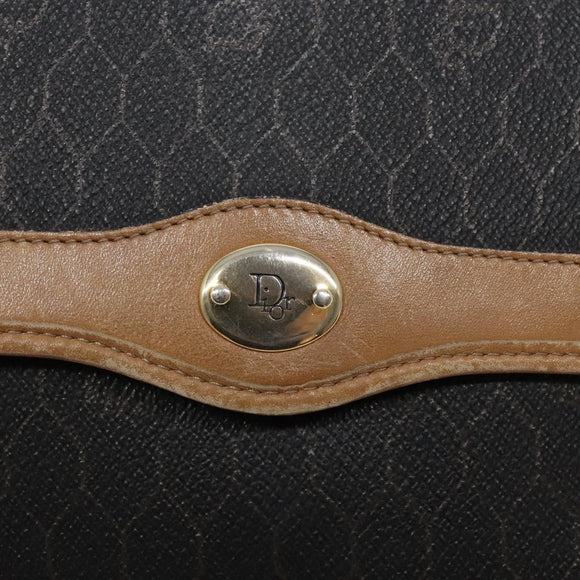 Christian Dior Honeycomb Canvas Chain Schoudertas PVC Zwart Goud Auth ep9904
