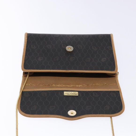 Christian Dior Honeycomb Canvas Chain Schoudertas PVC Zwart Goud Auth ep9904