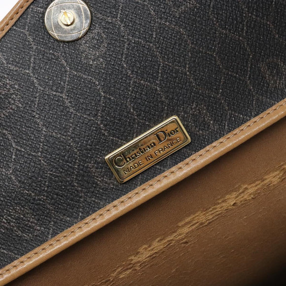 Christian Dior Honeycomb Canvas Chain Schoudertas PVC Zwart Goud Auth ep9904