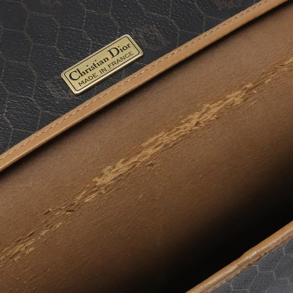 Christian Dior Honeycomb Canvas Chain Schoudertas PVC Zwart Goud Auth ep9904