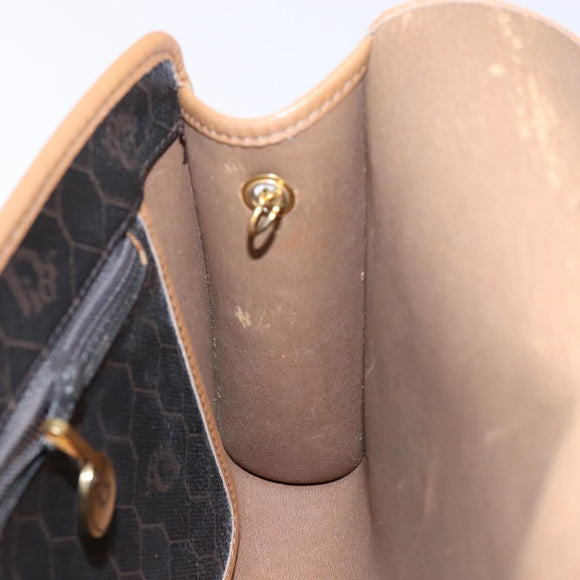Christian Dior Honeycomb Canvas Chain Schoudertas PVC Zwart Goud Auth ep9904