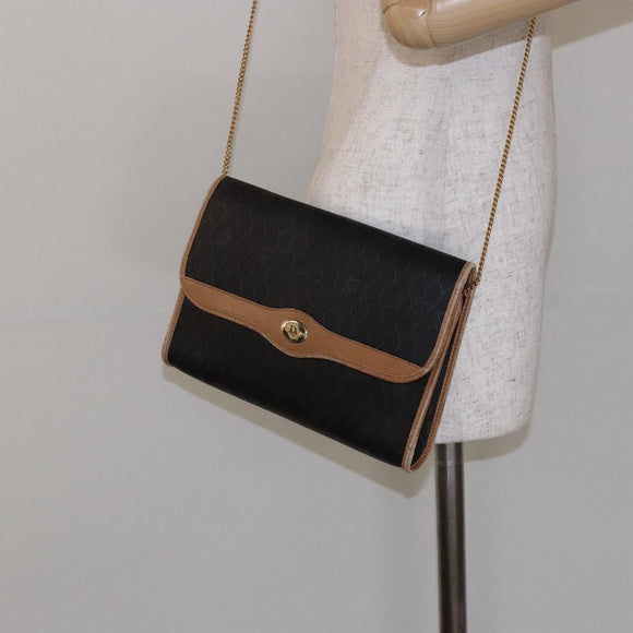 Christian Dior Honeycomb Canvas Chain Schoudertas PVC Zwart Goud Auth ep9904