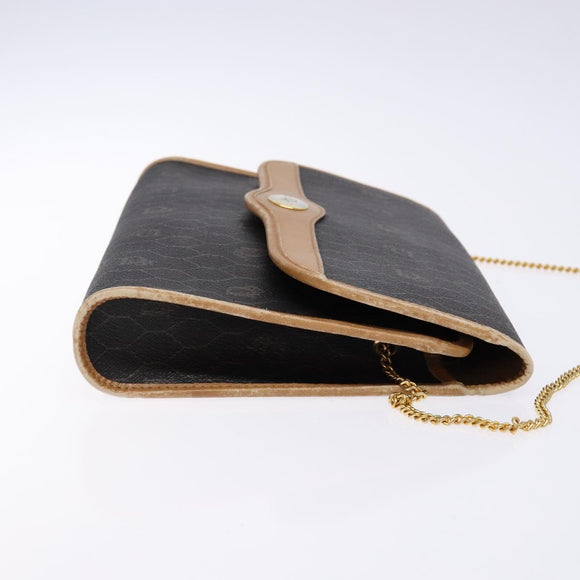 Christian Dior Honeycomb Canvas Chain Schoudertas PVC Zwart Goud Auth ep9904