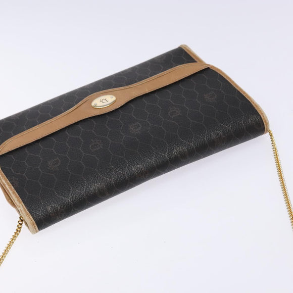 Christian Dior Honeycomb Canvas Chain Schoudertas PVC Zwart Goud Auth ep9904