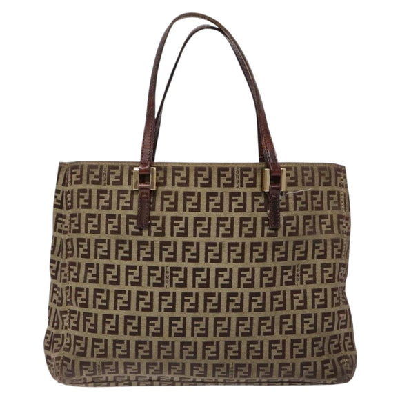 FENDI Zucchino Canvas Hand Bag Beige Brown Auth ep9916