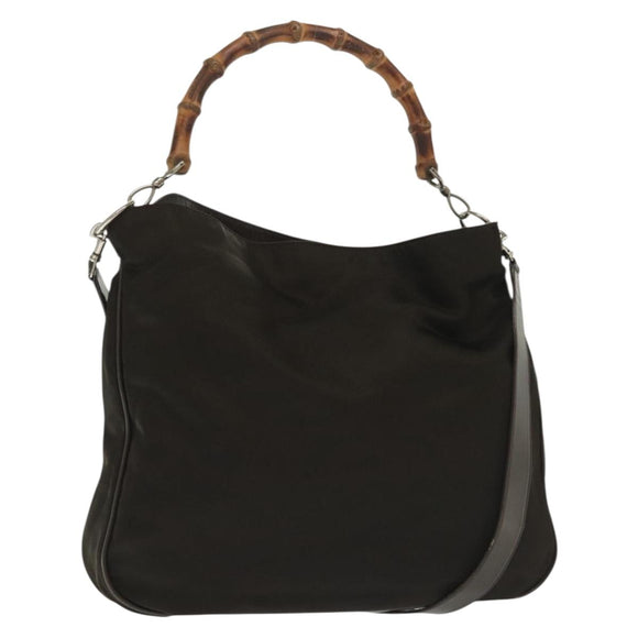 GUCCI Bamboo Hand Bag Nylon 2way Brown Silver 001 2113 1577 Auth ep9917