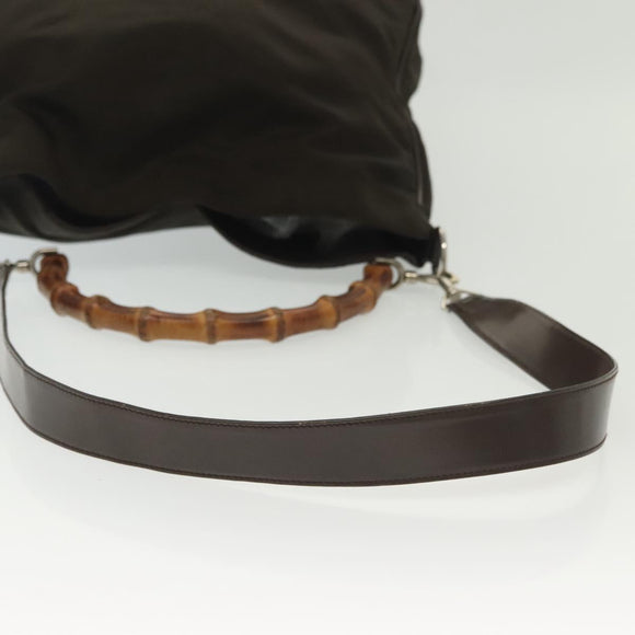 GUCCI Bamboo Hand Bag Nylon 2way Brown Silver 001 2113 1577 Auth ep9917