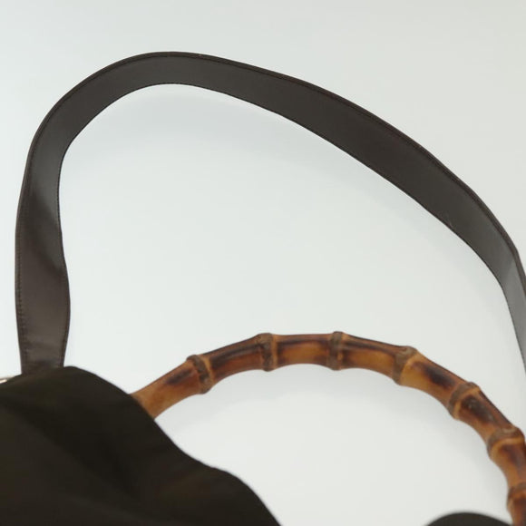 GUCCI Bamboo Hand Bag Nylon 2way Brown Silver 001 2113 1577 Auth ep9917