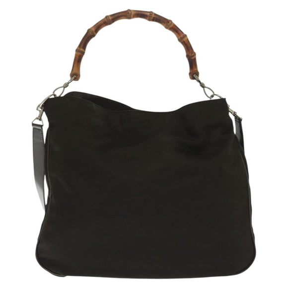 GUCCI Bamboo Hand Bag Nylon 2way Brown Silver 001 2113 1577 Auth ep9917