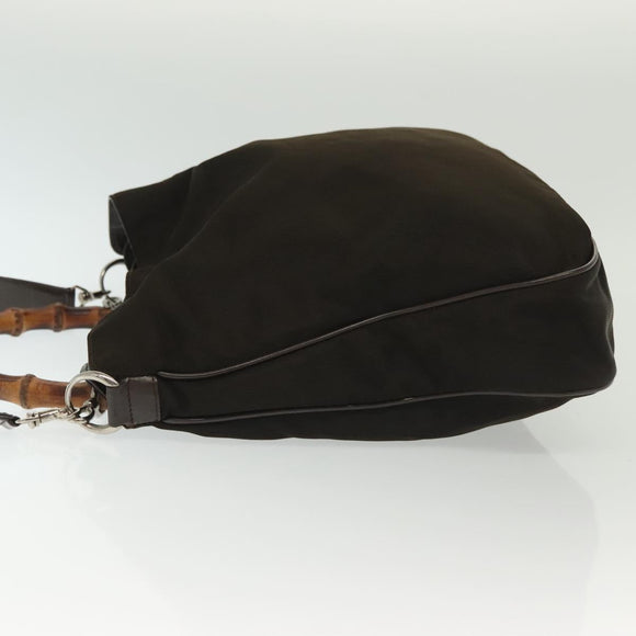 GUCCI Bamboo Hand Bag Nylon 2way Brown Silver 001 2113 1577 Auth ep9917