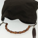 GUCCI Bamboo Hand Bag Nylon 2way Brown Silver 001 2113 1577 Auth ep9917-7
