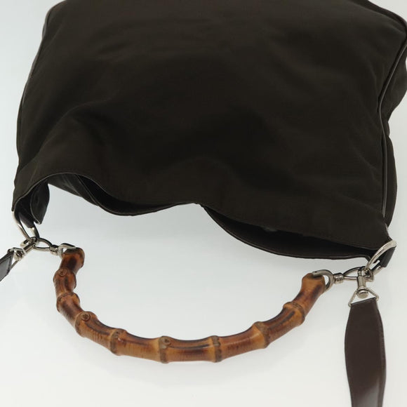 GUCCI Bamboo Hand Bag Nylon 2way Brown Silver 001 2113 1577 Auth ep9917