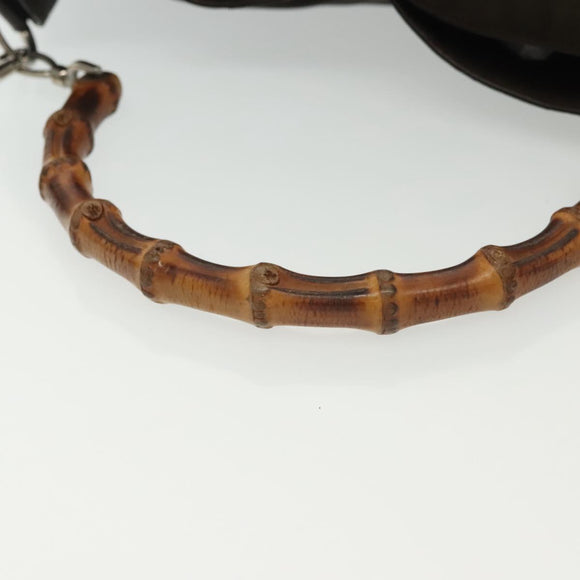 GUCCI Bamboo Hand Bag Nylon 2way Brown Silver 001 2113 1577 Auth ep9917