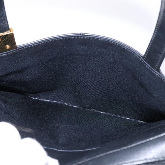 BURBERRY Hand Bag Leather Black Gold Auth ep9924