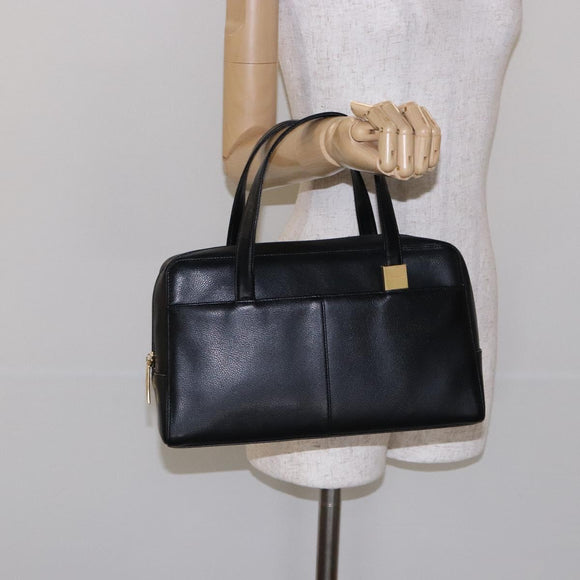 BURBERRY Hand Bag Leather Black Gold Auth ep9924