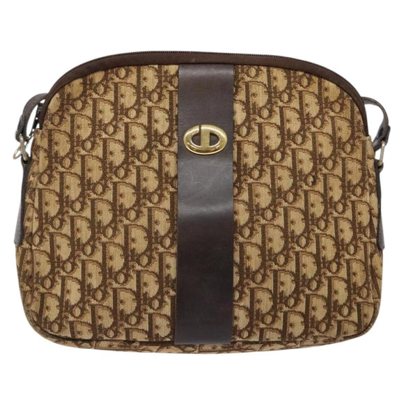 Christian Dior Trotter Canvas Shoulder Bag Brown Gold Auth ep9928