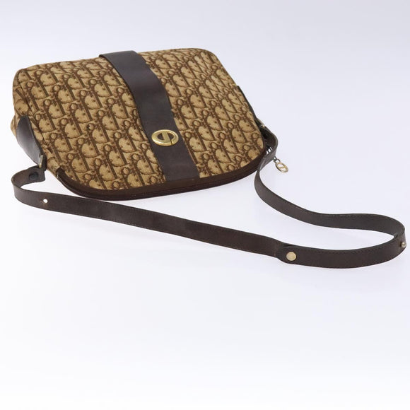 Christian Dior Trotter Canvas Shoulder Bag Brown Gold Auth ep9928