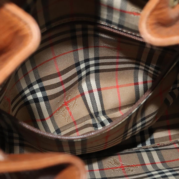 Burberrys Shoulder Bag Leather Brown Gold Auth ep9929