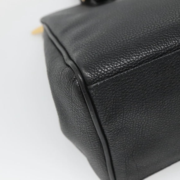 BURBERRY Hand Bag Leather Black Gold Auth ep9938