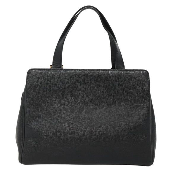 BURBERRY Hand Bag Leather Black Gold Auth ep9938