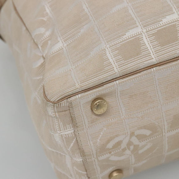 CHANEL New Travel Line Tote Bag Nylon Beige Gold CC Auth ep9942