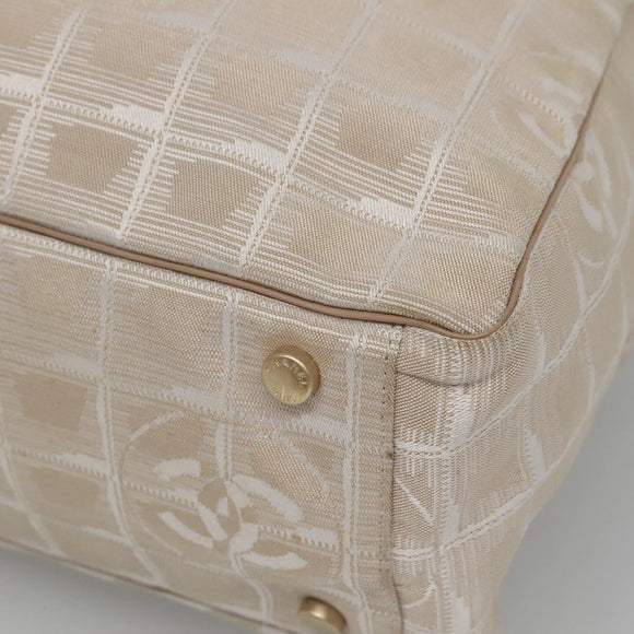 CHANEL New Travel Line Tote Bag Nylon Beige Gold CC Auth ep9942