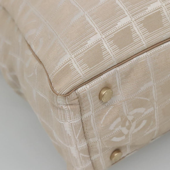 CHANEL New Travel Line Tote Bag Nylon Beige Gold CC Auth ep9942