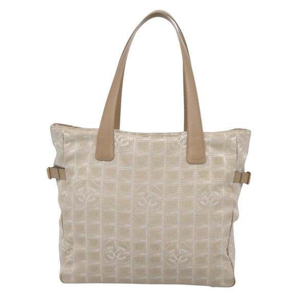 CHANEL New Travel Line Tote Bag Nylon Beige Gold CC Auth ep9942