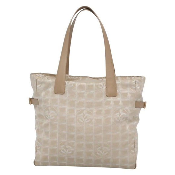 CHANEL New Travel Line Tote Bag Nylon Beige Gold CC Auth ep9942