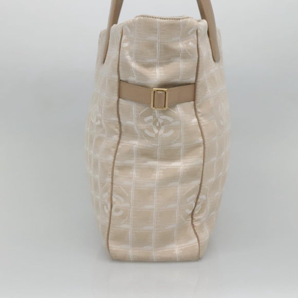 CHANEL New Travel Line Tote Bag Nylon Beige Gold CC Auth ep9942