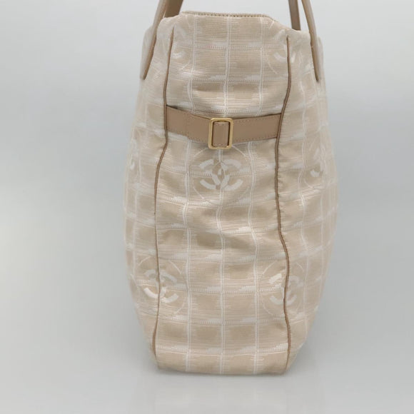 CHANEL New Travel Line Tote Bag Nylon Beige Gold CC Auth ep9942