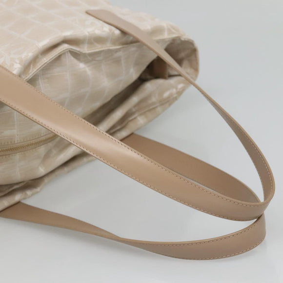 CHANEL New Travel Line Tote Bag Nylon Beige Gold CC Auth ep9942