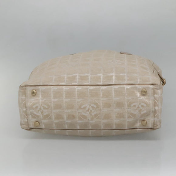 CHANEL New Travel Line Tote Bag Nylon Beige Gold CC Auth ep9942