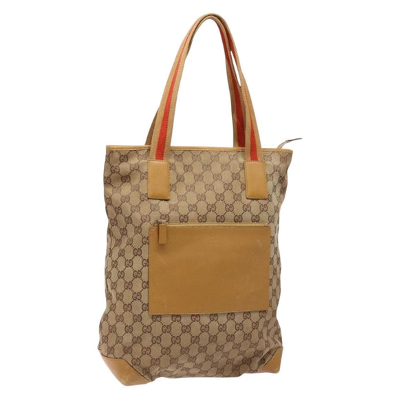 GUCCI GG Canvas Tote Bag Beige Silver 019 0401 Auth ep9945