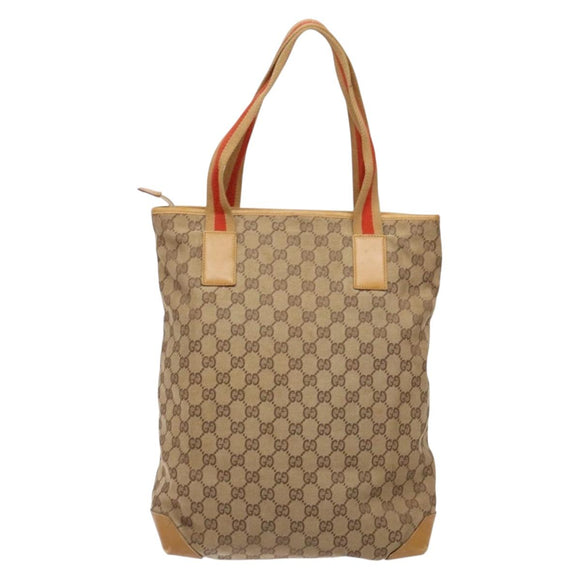GUCCI GG Canvas Tote Bag Beige Silver 019 0401 Auth ep9945