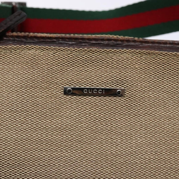 GUCCI Web Sherry Line Accessory Pouch Canvas Beige Silver Auth ep9957