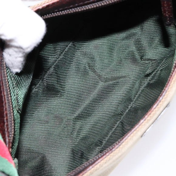 GUCCI Web Sherry Line Accessory Pouch Canvas Beige Silver Auth ep9957