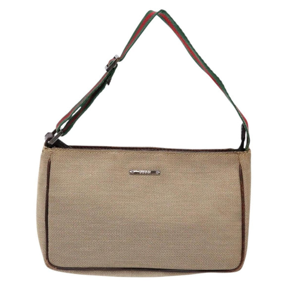 GUCCI Web Sherry Line Accessory Pouch Canvas Beige Silver Auth ep9957